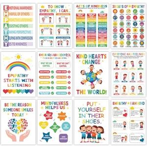 gisgfim 24Pcs Kindness Posters for Classroom Decorations Growth Mindset and Empathy Inspirational Posters Kindness Motivational Wall Art for Classroom Bulletin Board Back to School Home Office Decor