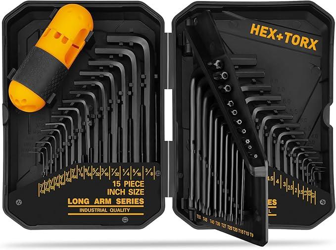 ELEAD Hex Key Allen Wrench Set: 41Piece Hex and Torx Key Set with Torque Handle, Standard SAE(0.028"3/8") & Metric(0.7mm10mm) & Torx(T9T50) in Storage Case, Heat Treated Chrome Vanadium Steel