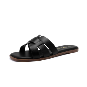 Athlefit Women's Flat Sandals Dressy Summer Square Open Toe Slip On Leather Slide Sandals 10