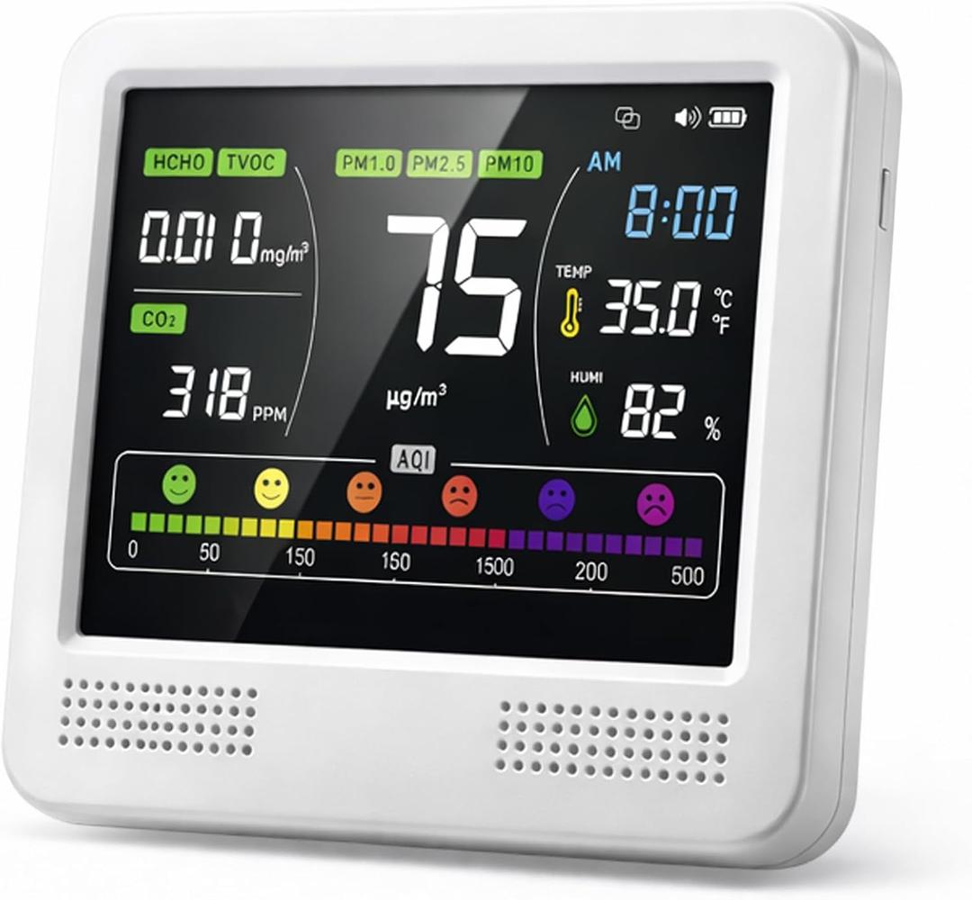 16-in-1 Indoor Air Quality Monitor and Detector with 7AQI Beep Alarm, CO2 Monitor, PM1.0, PM2.5, PM10, Temperature, Humidity, Formaldehyde, VOC Tester