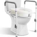 WeHwupe Raised Toilet Seat with Handles for Seniors, 5-inch Rise | Toilet Seat Risers for Seniors with Handles and Padded Arms, Elevated Seat for Handicap, Fits Standard & Elongated Commodes