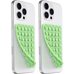4 x JingJinYY Anteel 2 Pack Double Sided Silicone Suction Cup Phone Case Mount, Hands-Free Strong Grip Silicon Phone Holder for Selfies and Videos, Non Slip Phone Accessories (Light Green)