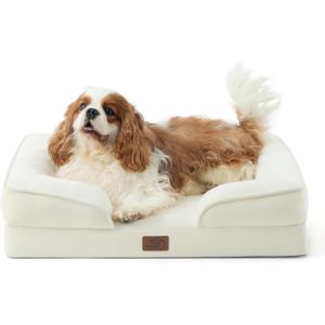 Bedsure Orthopedic Dog Bed Medium Size Dogs - Washable Medium Dog Cat Bed Waterproof, Comfort Pet Couch Sofa with Washable Removable Cover, Pets Bed with Nonskid Bottom, Ivory, 28"