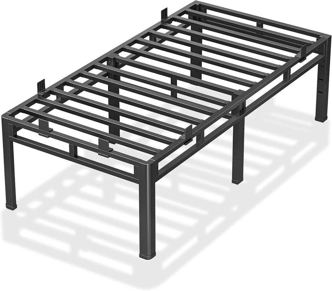 ROIL 24 Inch Twin Size Bed Frame, Metal Bed Frame & Box Spring 2 in 1 Platform with Round Corner Legs, 4000LBS Double Layer Bed Frame with Headboard Holes Mattress Baffles, Noise-Free Easy Assembly