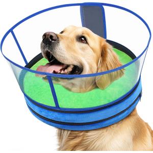 Sponge Dog Cone After Surgery, No Inflation Required Dog Donut Collar to Stop Licking, Inflatable Cone Alternatives for Large Pets, Soft Recovery Collar with Protective Shield (Green Blue, L)