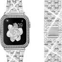 Compatible for Apple Watch Ultra Band 49mm 46mm 45mm 41mm 38mm 40mm 42mm 44mm with 2 Pack Bling Crystal Diamonds Case Cover, iwatch SE Series Ultra 3 2/11/10/9/8/7/6/5/4/3/2/1 Bands for Women