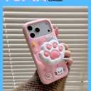 Cute 3D Cat Paw Pop-Up Stand and Grip Phone Case for iPhone 17 Pro, Kawaii Cartoon Soft Silicone Phone Cover, Adorable Girly Design for Girls, Kids, Teens, and Women, Pink