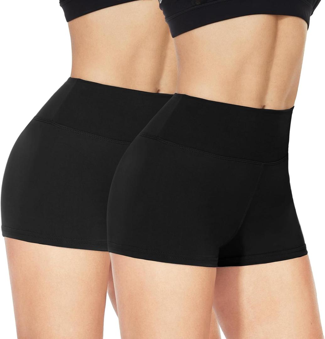 NexiEpoch 2 Pack Biker Shorts for Women - 3"Booty Volleyball High Waisted Black Spandex Shorts for Yoga Dance Workout S-M