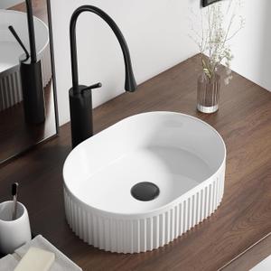Oval Vessel Sink 16 Inch Above Counter - White Ceramic Countertop Bathroom Sink, 16" x 12" Modern Vanity Art Basin Porcelain Hand Wash Basin