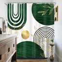 KOMLLEX Green Boho Shower Curtain for Bathroom Decor 72Wx72H Inches Abstract Retro Gold Mid Century Minimalist Modern Leaves Arch Geometric Fabric Waterproof Polyester 12 Pack Hooks Pack Hooks