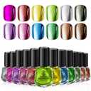 Glamonade Metallic Nail Polish Set Fingernail: Chrome Mirror Holographic Nail Polish Kit Quick Air Dry 12 Colors Pack Regular Mini Nail Polish Finger Toe DIY Art Salon Gift for Women Party
