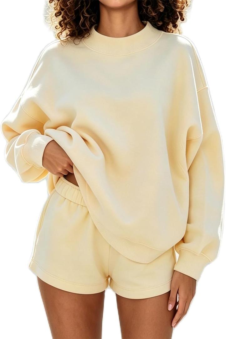 Women 2 Piece Outfits Sweat Shorts Sets Oversized Casual Lounge Matching Set Sweatsuit Tracksuit 2026 Fall Clothes size M