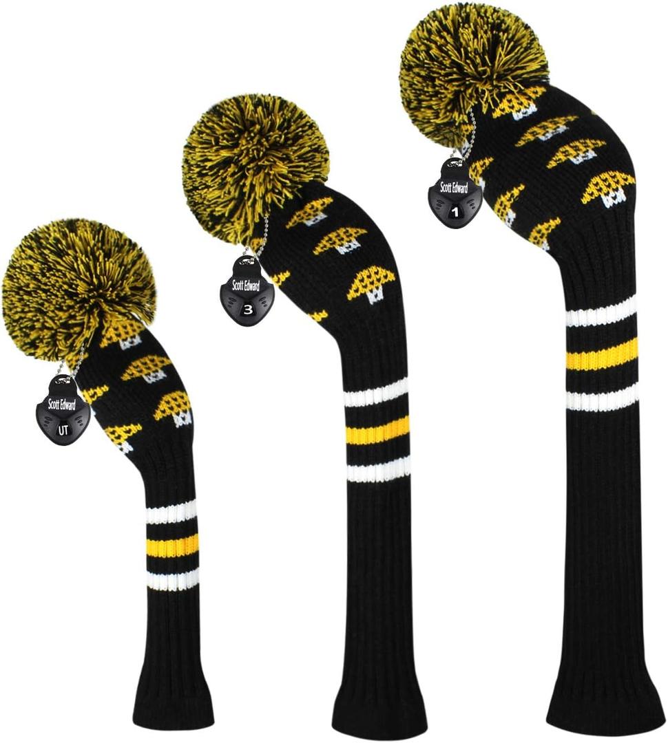 Scott Edward Golf Headcovers for Woods Set of 3 Fits Well Driver(460cc) Fairway Wood and Hybrid(UT),Beautiful and Interesting Patterns