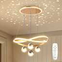 Modern Gold LED Chandeliers, Dimmable Pendant Light Dining Room Light Fixtures Over Table with Remote Control Adjustable Modern Chandeliers with Star Projector for Kitchen Island Living Room Bedroom