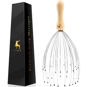 USAGA 32 Fingers Head Massager, Head Scratcher Scalp Massager, Stocking Stuffers Gift for Scalp Body Relaxing Wood Handle (1 Pack)