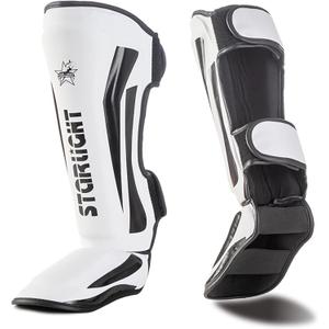 MMA Martial Arts Shin Guards  Padded, Adjustable Muay Thai Leg Guards with Instep Protection for Kickboxing/MMA Training and Sparring  Durable, Professional Equipment (Medium, White)