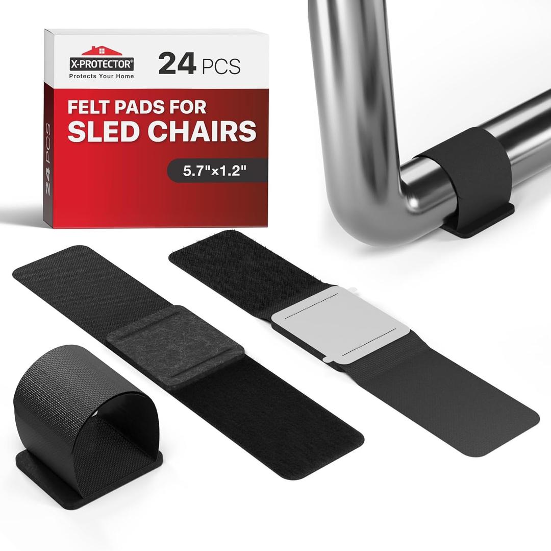 X-Protector Sled Base Chair Floor Protector - 24 PCS Chair Floor Protectors for Hardwood for Rail Feet - Floor Protectors for Chairs with Tubular Legs - Black Wrap Felt Chair Glides!