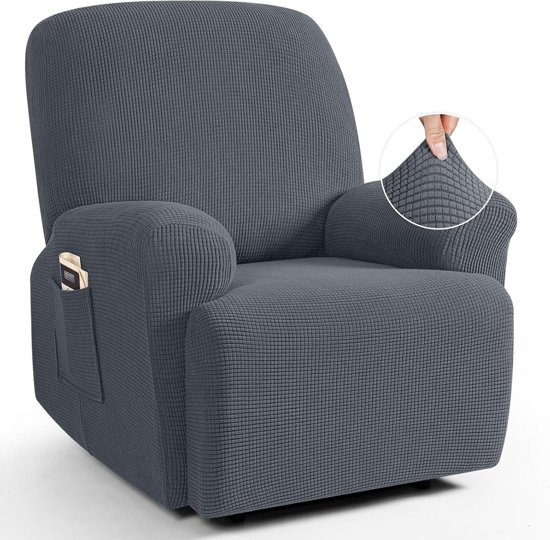 TAOCOCO Recliner Cover 4-Pieces, Recliner Stretch Sofa Slipcover, Recliner Cover 1 Seat, Couch Protector Soft, Furniture Protector Covers with Elastic, Chair Covers Jacquard Pattern (Grey)