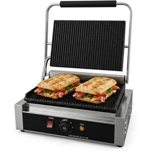 Commercial Panini Press Grill, Sandwich Maker with Adjustable Temperature
