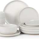 HaWare Stoneware Dinnerware Sets, 12-Piece Plates and Bowls Set for 4, Dishes Set for Home Restaurant, Speckled Milky White