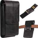 Phone Pouch Leather Belt Holster Case with Card Holder, Compatible with iPhone 15 Pro Max, 15 Plus,14 Pro Max, 14 Plus, 13 Pro Max, 12 Pro Max, 11 Pro Max, XS Max, Black (Large)