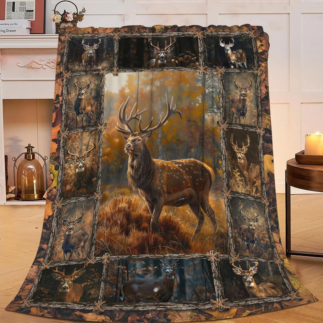 Deer Blanket Elk Throw Blanket Wildlife Animals Flannel Stuff Merch Cozy Decor Fleece Plush Fuzzy Warm Soft Lightweight Bedding Gifts for Hunting Lover Women Men Girl Boy Couch 60"X50"