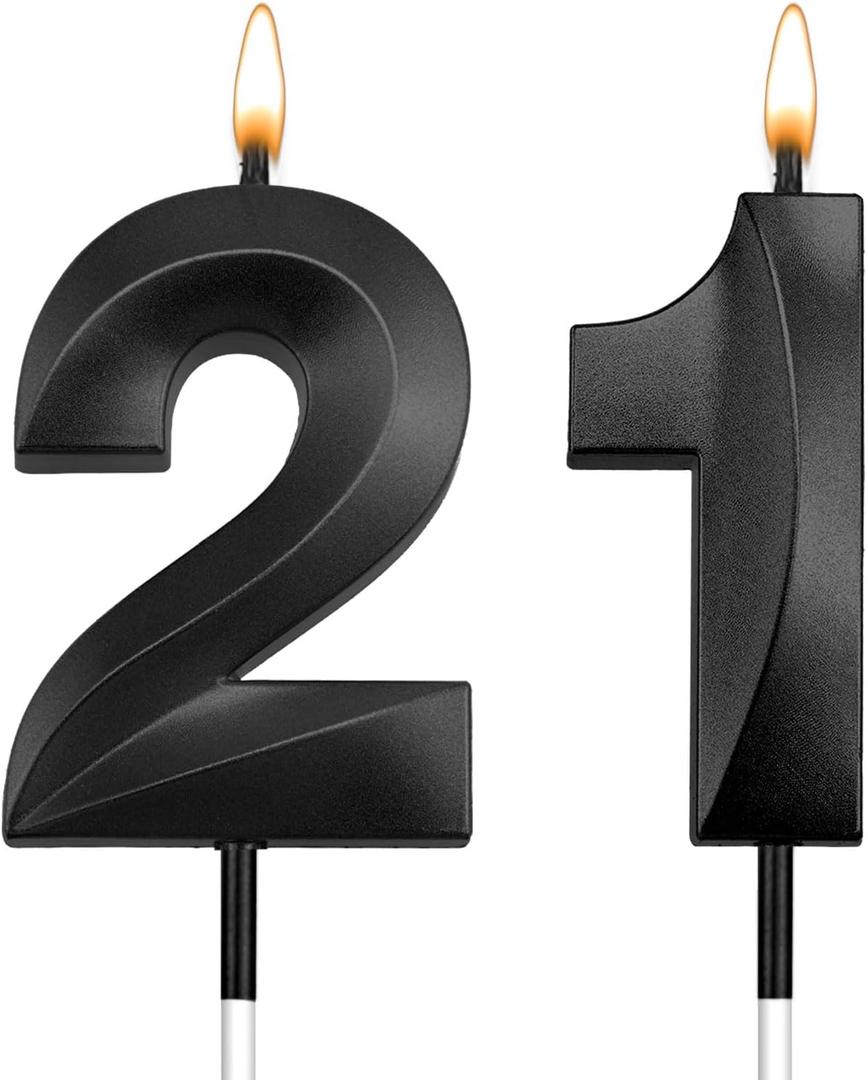 21 Candles for Cake 12th Cake Topper Happy 21st Birthday Decorations for Him 21st Birthday Candles Black Happy 21st Birthday Cake Topper for Him Her 21 Anniversary Number 1 Candle Number 2 Candle