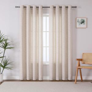 Natural Linen Curtains 84 Inch Long for Living Room 2 Panels -Thick Textured, Light Filtering, Grommet, 50W x 93L 
