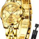 OLEVS Watch Women,Watches for Women,Luxury Casual Stainless Steel Women's Wrist Watches Classic Small Face Dress Analog Womens Watches with Date Easy to Read Waterproof Luminous Quartz Ladies Watches (2906-Gold)