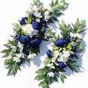 Wedding Arch Flowers, 2pcs Eucalyptus Leaves Corner Peony Floral Swags, Artificial Greenery Flower for Sheer Drapes, Wedding Chair, Arbor, Wedding Ceremony and Reception Arrangement Decoration (Royal Blue)