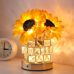 Sunflowers Flower Lamp,Rechargeable Cordless Touch Table Lamp,3-Colour Infinitely Dimming Battery Powered Small Night Light,Festival Restaurant Bedroom Bar Coffee Shop Birthday Gifts for Women Mom