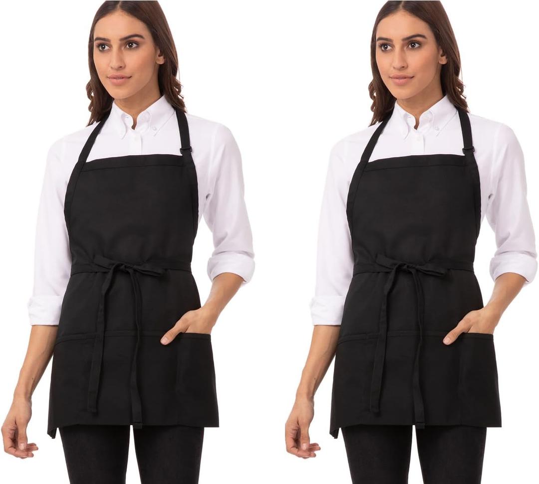 Chef Works Unisex Three Pocket Apron (Black, 2 Pack)