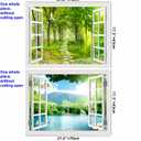 2pcs 3D Self-Adhesive Painting Fake Window Wall Stickers Tropical Island with Palm Trees Wall Mural Window View Wall Decor for Home (Forests and Lakes, 17.3"27.6")