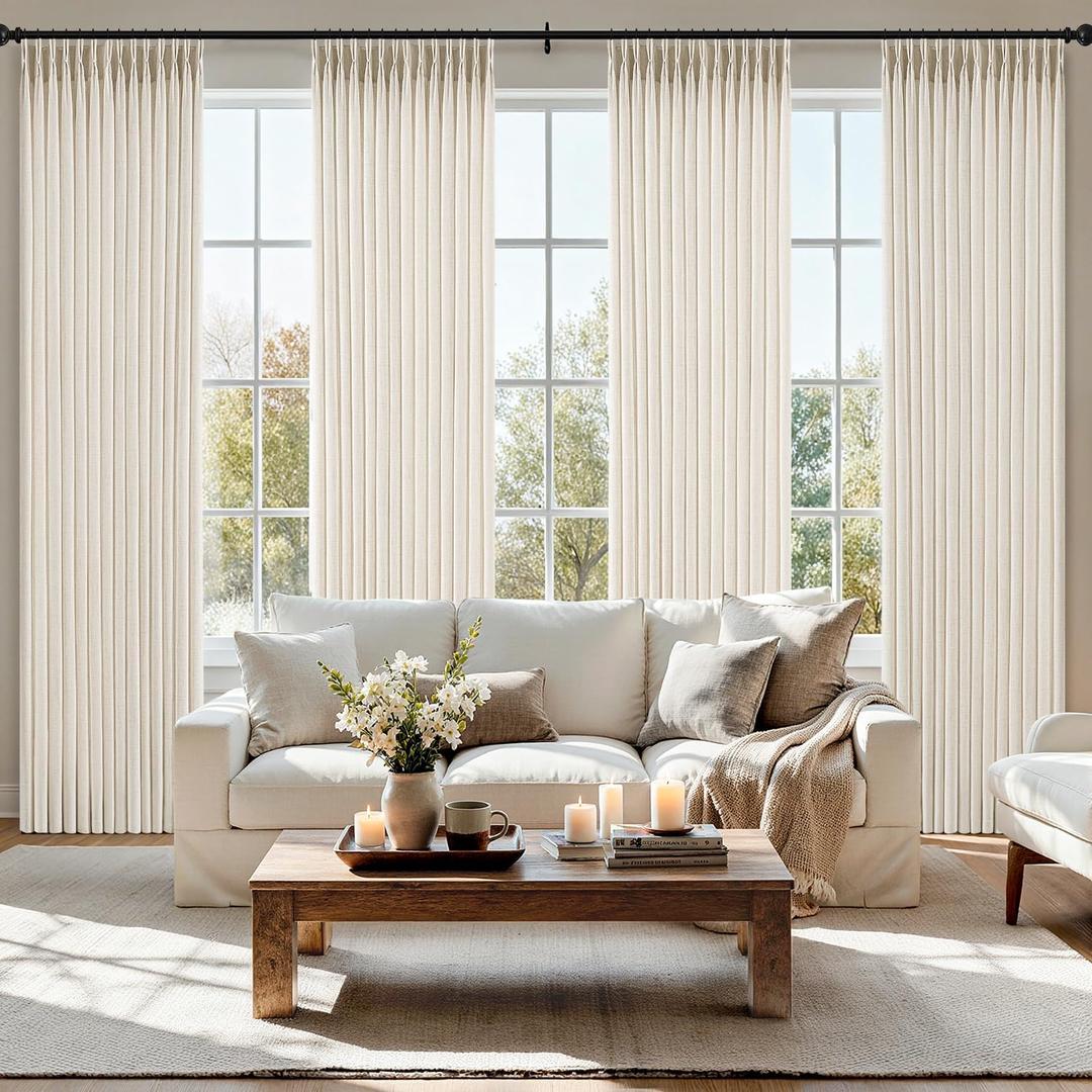 MIULEE Pinch Pleated Thick Linen Curtains 108 Inch 4 Panels Set Ivory Cream Back Tab Memory Trained Pinch Pleat Semi Sheer Light Filtering Privacy Curtains Window Drapes for Living Room Bedroom Birch, 40"W x 108"L