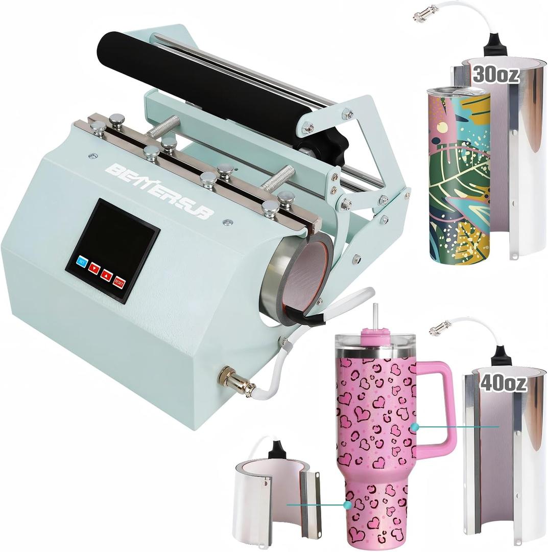 BetterSub 3in1 40 OZ Tumbler Mug Heat Press Machine 30 OZ 20 OZ 16 OZ Sublimation Straight Skinny Tumbler Mug,11 OZ 15 OZ 16 OZ Sublimation Mug Heat Transfer Teal