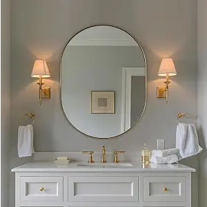 ANDY STAR Oval Bathroom Mirror, 24x32’’ Gold Oval Mirror Pill-Shaped Design in Stainless Steel Metal Frame for Bathroom, Entryway, Living Room, Contemporary 1" Deep Wall Mount Vertical or Horizontal