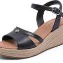 Ruiee Womens Wide Width Wedge Sandals. | Wide Width, Summer Platform, Espadrille Wedge Heels, Ankle Strap, Open Toe (Black)