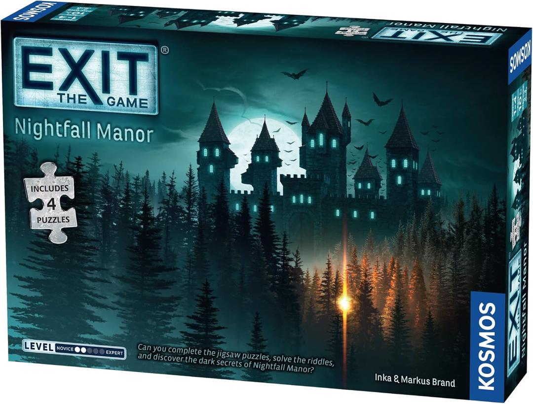 EXIT: Nightfall Manor (with Jigsaw Puzzles) | EXIT: The Game  A Kosmos Game | Family-Friendly, Jigsaw Puzzle-Based at-Home Escape Room Experience | Collaborative Game | for 1 to 4 Players, Ages 10+