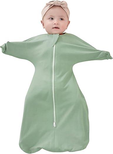 ZIGJOY SharkFin Transition Swaddle  1.0 Tog Baby Sleep Sack 612 Months Soft Cotton Transitional Swaddle Baby Wearable Blanket with 2Way Zipper, Classic Green