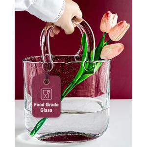 OLEEK Purse vases for Flowers (Handmade) Glass Bag vase -10 Inches- Blue for centerpieces & Fish Bowl - Handbag Unique Flower vase Decorative - Glass Handbag vases for Cute Room Decor