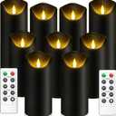 Flickering Flameless Candles, Battery Operated Plastic LED Pillar Candles with Remote Control and Timer, Set of 9 (Black)