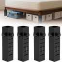 Heavy Duty Dorm Bed Risers Extenders, Increase Under-Bed Storage Space, Fits Bed Legs 1.5" to 2.2" Diameter, Thickened Steel for Extra Stability, 5-Level Adjustable Height, Black, 4-Piece.