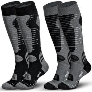 Merino Wool Ski Socks Mens Womens 2 Pairs for Skiing, Snowboarding, Thermal Knee High Winter Warm Sports Performance Socks (Large)