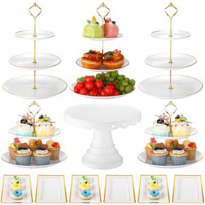 Willinglong 12 Pcs Dessert Table Display Stand Set Include 5 Cupcake Stand Holder Tier Tower 1 Cake Stand 6 Serving Tray Combo for Party Birthday Baby Shower Wedding(Round)