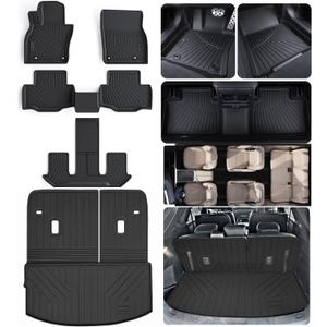 Floor Mats & Trunk Mat & Backrest Mat for 2024 2025 Mazda CX90 (Only 7 Seats-2 Row Bucket Seat),Backrest Mat Not Fit for 6 and 8-Seats Version (2+2+3),Floor Liners with Cargo Liners for CX-90