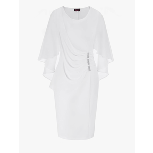 Hanna Nikole Women's Plus Size Chiffon Ruffle Flattering Cape Sleeve Bodycon Pencil Dress (White, XL)