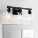 3-Light Bathroom Light Fixtures, Black Bathroom Vanity Light with Clear Glass Shade, Modern Bathroom Wall Lights Over Mirror, Farmhouse Wall Sconces Lighting for Bedroom LivingRoom