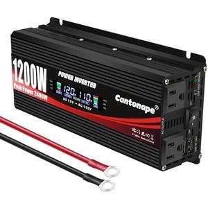 Cantonape 1200W Car Power Inverter DC 12V to 110V/120V AC Converter with LCD Display Dual AC Outlets and Dual USB Car Charger for Car Camping Laptop Truck Black