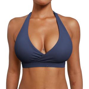 YEOREO LuxFlow Cross Over Workout Halter Sports Bra for Women Backless Gym Bra Padded (Blue, M)