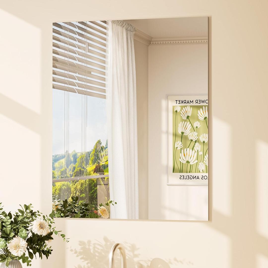 TETOTE Frameless Mirror 24" x 30" Frameless Bathroom Mirror for Over Sink with Tempered Glass, Suitable for Bedroom, Entryway, Hallway, Gym, Vertically/Horizontally (1 Pack)